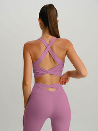 Women's Knitted Nylon Sports Bra Pink Sustainable Yoga Tops - BERLOOK