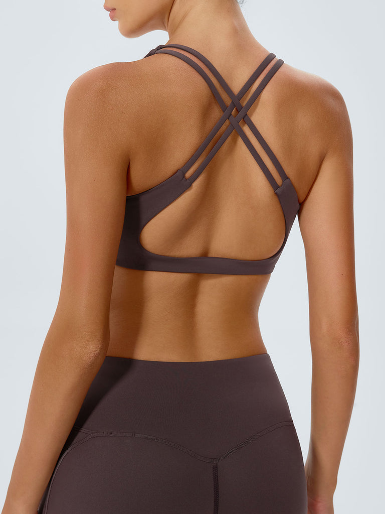 Women's Knitted Nylon Sports Bra Purple Sustainable Yoga Tops - BERLOOK