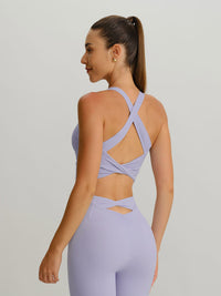 Women's Knitted Nylon Sports Bra Purple Sustainable Yoga Tops - BERLOOK