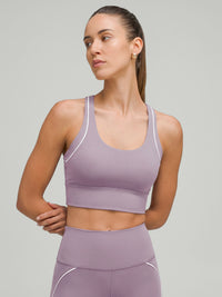 Women's Knitted Nylon Sports Bra Purple Sustainable Yoga Tops - BERLOOK