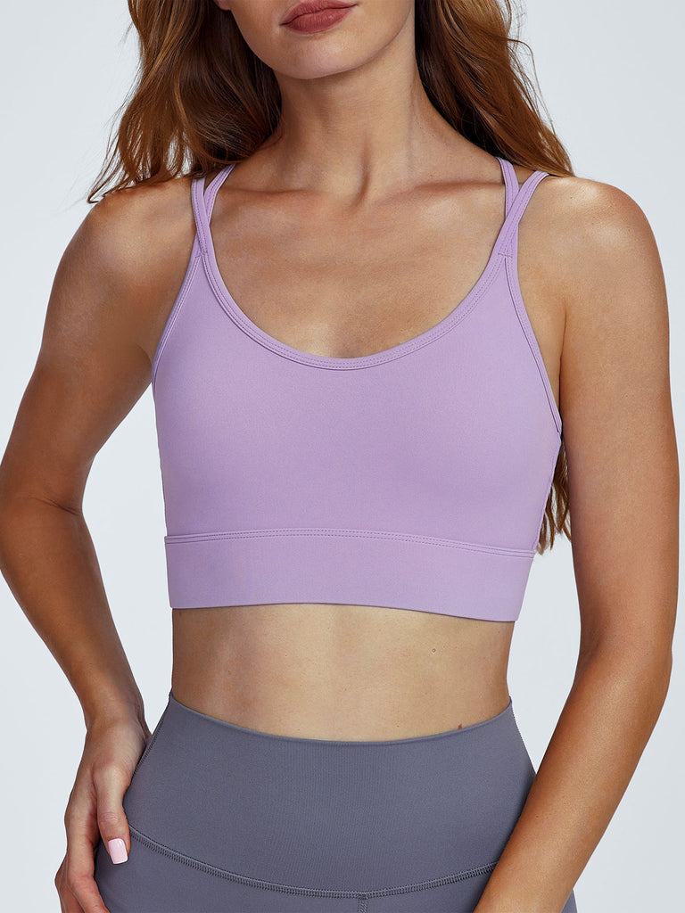Women's Knitted Nylon Sports Bra Purple Sustainable Yoga Tops - BERLOOK