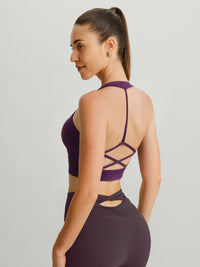 Women's Knitted Nylon Sports Bra Purple Sustainable Yoga Tops - BERLOOK