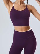 Women's Knitted Nylon Sports Bra Purple Sustainable Yoga Tops - BERLOOK