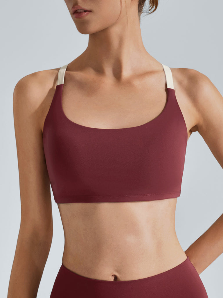 Women's Knitted Nylon Sports Bra Wine Red Sustainable Yoga Tops - BERLOOK