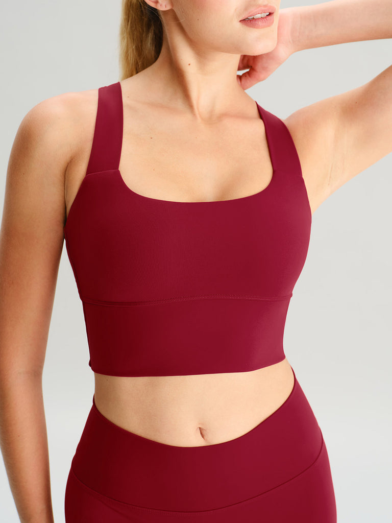 Women's Knitted Nylon Sports Bra Wine Red Sustainable Yoga Tops - BERLOOK