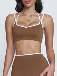 Women's Knitted Nylon Sports Bras Brown Sustainable Yoga Tops - BERLOOK