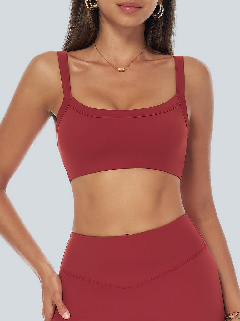 Women's Knitted Nylon Sports Bras Red Sustainable Yoga Tops - BERLOOK