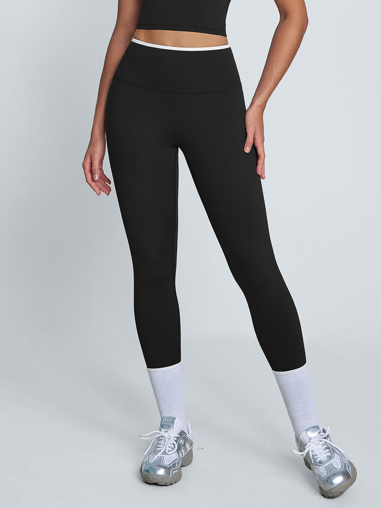 Women's Knitted Nylon Sports Leggings Black Sustainable Yoga Bottoms - BERLOOK