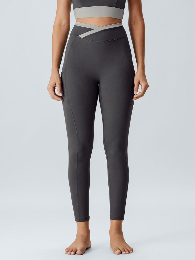Women's Knitted Nylon Sports Leggings Grey Sustainable Yoga Bottoms - BERLOOK