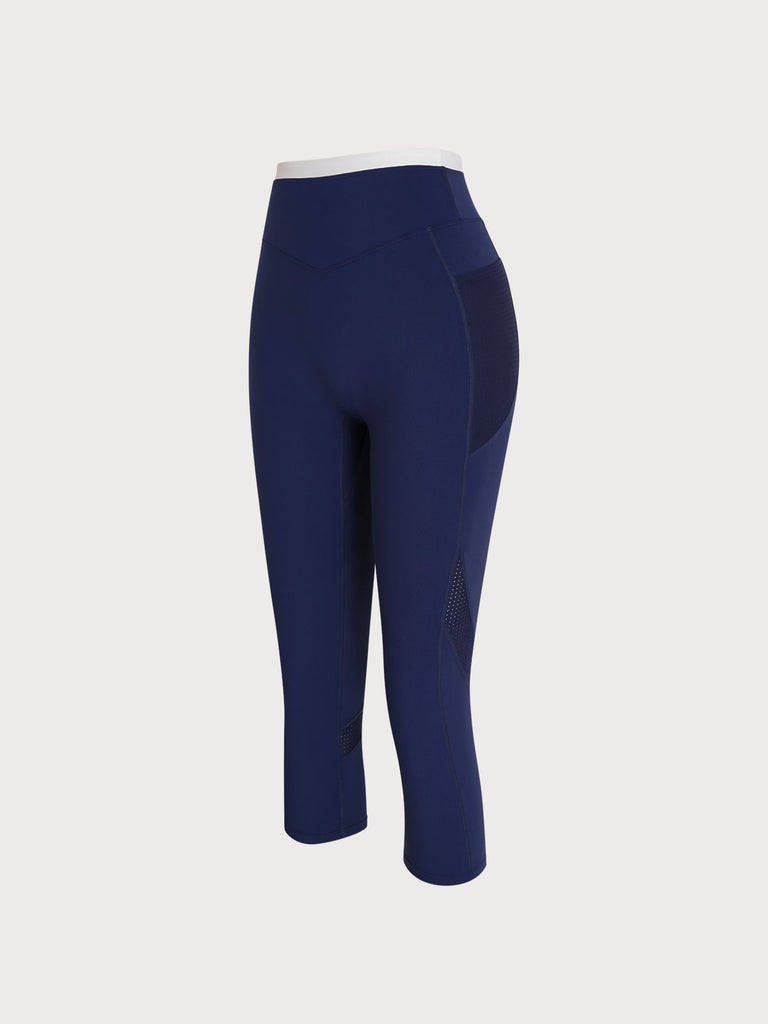 Women's Knitted Nylon Sports Leggings Navy Sustainable Yoga Bottoms - BERLOOK