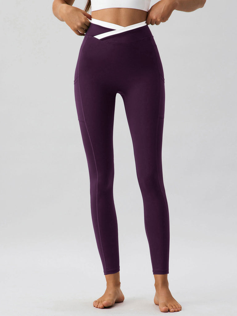 Women's Knitted Nylon Sports Leggings Purple Sustainable Yoga Bottoms - BERLOOK