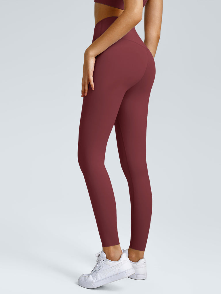 Women's Knitted Nylon Sports Leggings Wine Red Sustainable Yoga Bottoms - BERLOOK