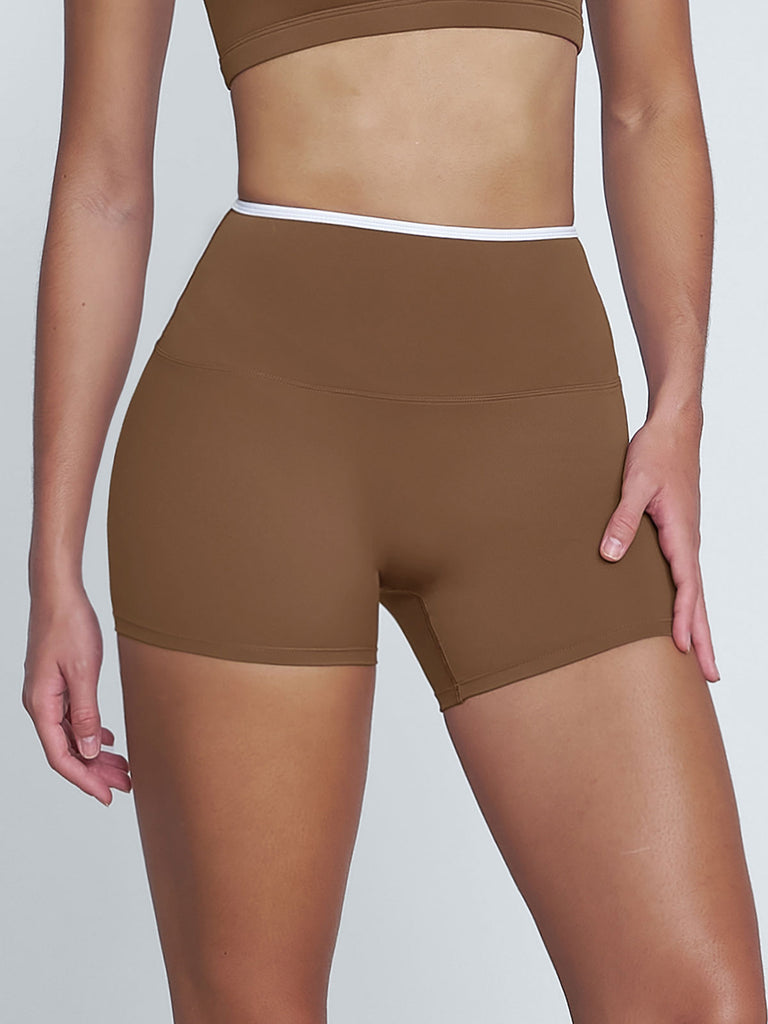 Women's Knitted Nylon Sports Shorts Brown Sustainable Yoga Bottoms - BERLOOK