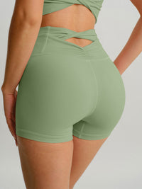 Women's Knitted Nylon Sports Shorts Light Green Sustainable Yoga Bottoms - BERLOOK