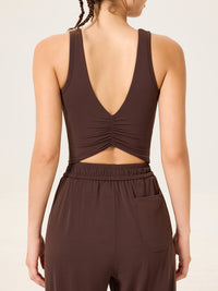 Women's Knitted Nylon Sports Vest Coffee Sustainable Yoga Tops - BERLOOK