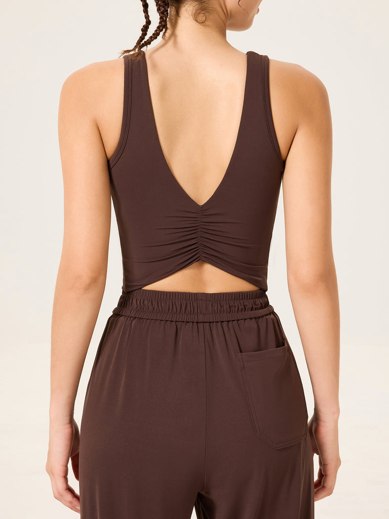 Women's Knitted Nylon Sports Vest Coffee Sustainable Yoga Tops - BERLOOK