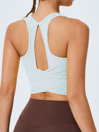 Women's Knitted Nylon Sports Vest Light Blue Sustainable Yoga Tops - BERLOOK