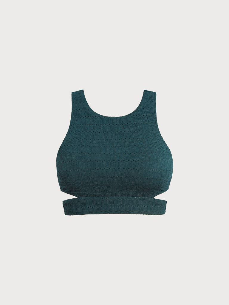 Women's Knitted Nylon Surf Top Dark Green Sustainable Surfing Clothes - BERLOOK