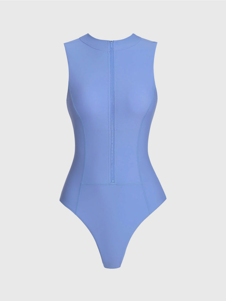 Women's Knitted Nylon Surfing One Pieces Light Blue Sustainable Surfing Clothes - BERLOOK