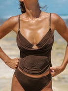 Women's Knitted Nylon Tankini Top Dark Coffee Sustainable Tankinis - BERLOOK