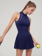 Women's Knitted Nylon Yoga Dresses Navy Sustainable Yoga Dresses&Yoga Jumpsuit - BERLOOK