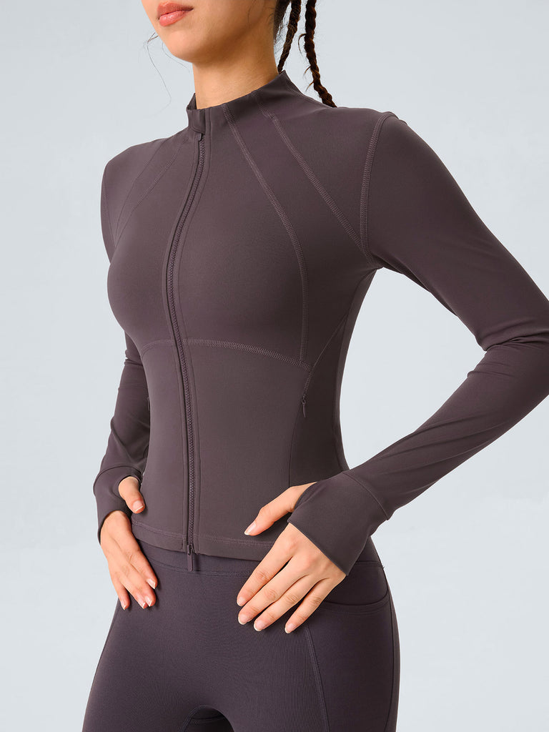 Women's Knitted Nylon Yoga Jacket Purple Sustainable Yoga Tops - BERLOOK