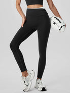 Women's Knitted Nylon Yoga Leggings Black Sustainable Yoga Bottoms - BERLOOK