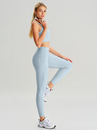 Women's Knitted Nylon Yoga Leggings Light Blue Sustainable Yoga Bottoms - BERLOOK