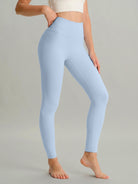 Women's Knitted Nylon Yoga Leggings Light Blue Sustainable Yoga Bottoms - BERLOOK