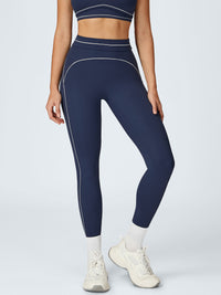 Women's Knitted Nylon Yoga Leggings Navy Sustainable Yoga Bottoms - BERLOOK