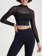 Women's Knitted Nylon Yoga Long Sleeve Top Black Sustainable - BERLOOK