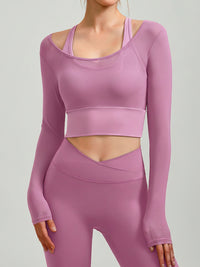 Women's Knitted Nylon Yoga Long Sleeve Top Pink Sustainable Yoga Tops - BERLOOK