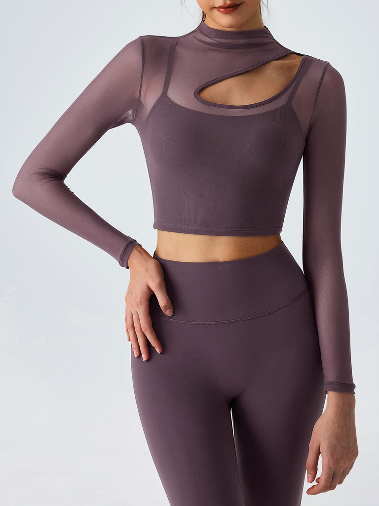 Women's Knitted Nylon Yoga Long Sleeve Top Purple Sustainable Yoga Tops - BERLOOK