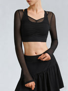 Women's Knitted Nylon Yoga Long Sleeve Tops Black Sustainable Yoga Tops - BERLOOK