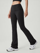 Women's Knitted Nylon Yoga Pants Black Sustainable Yoga Bottoms - BERLOOK