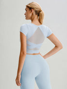 Women's Knitted Nylon Yoga Short Sleeve Tops Light Blue Sustainable Yoga Tops - BERLOOK