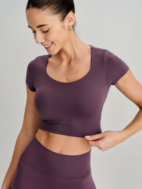 Women's Knitted Nylon Yoga Short Sleeve Tops Sustainable Yoga Tops - BERLOOK