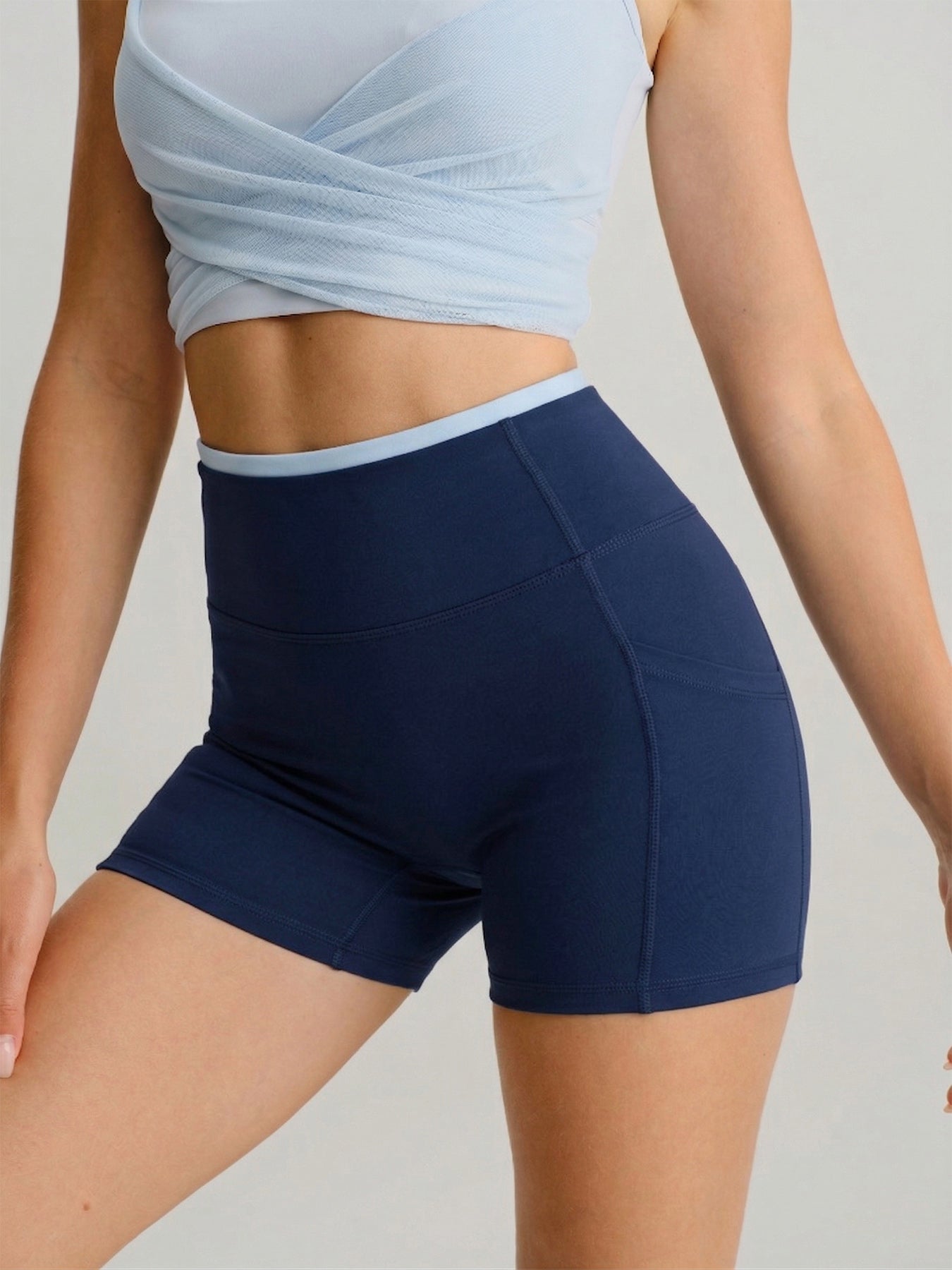 Women's Knitted Nylon Yoga Shorts Navy Sustainable Yoga Bottoms - BERLOOK