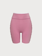 Women's Knitted Nylon Yoga Shorts Pink Sustainable Yoga Bottoms - BERLOOK