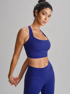Women's Knitted Nylon Yoga Sports Bra Blue Sustainable Yoga Tops - BERLOOK