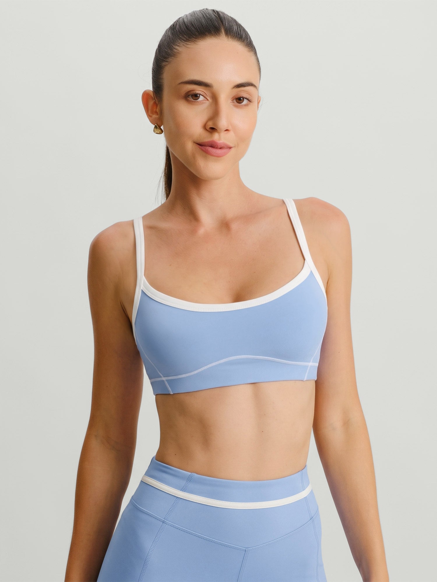 Women's Knitted Nylon  Yoga Sports Bras Blue Sustainable Yoga Tops - BERLOOK