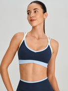 Women's Knitted Nylon Yoga Sports Bras Navy Sustainable Yoga Tops - BERLOOK
