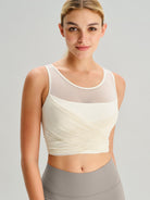 Women's Knitted Nylon Yoga Tank Top Beige Sustainable Yoga Tops - BERLOOK