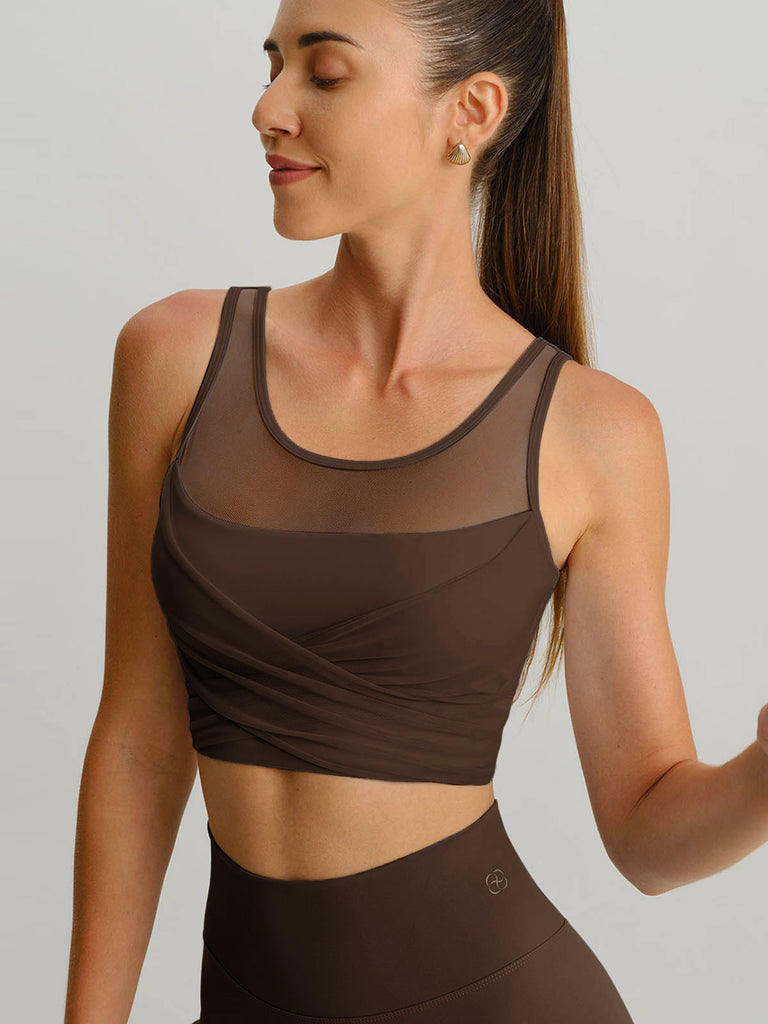 Women's Knitted Nylon Yoga Tank Top Coffee Sustainable Yoga Tops - BERLOOK