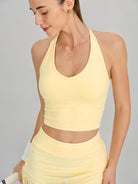 Women's Knitted Nylon Yoga Tank Top Light Yellow Sustainable Yoga Tops - BERLOOK