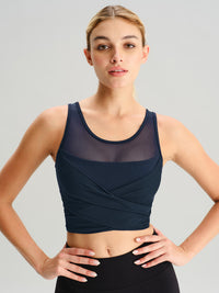 Women's Knitted Nylon Yoga Tank Top Navy Sustainable Yoga Tops - BERLOOK