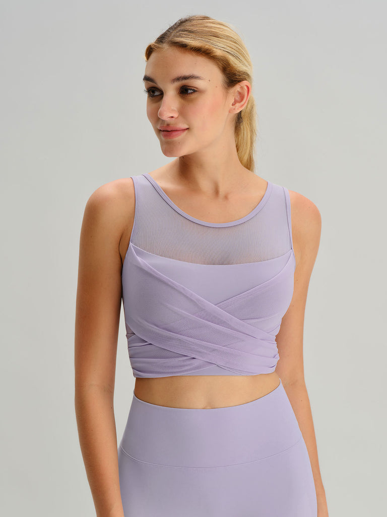 Women's Knitted Nylon Yoga Tank Top Purple Sustainable Yoga Tops - BERLOOK