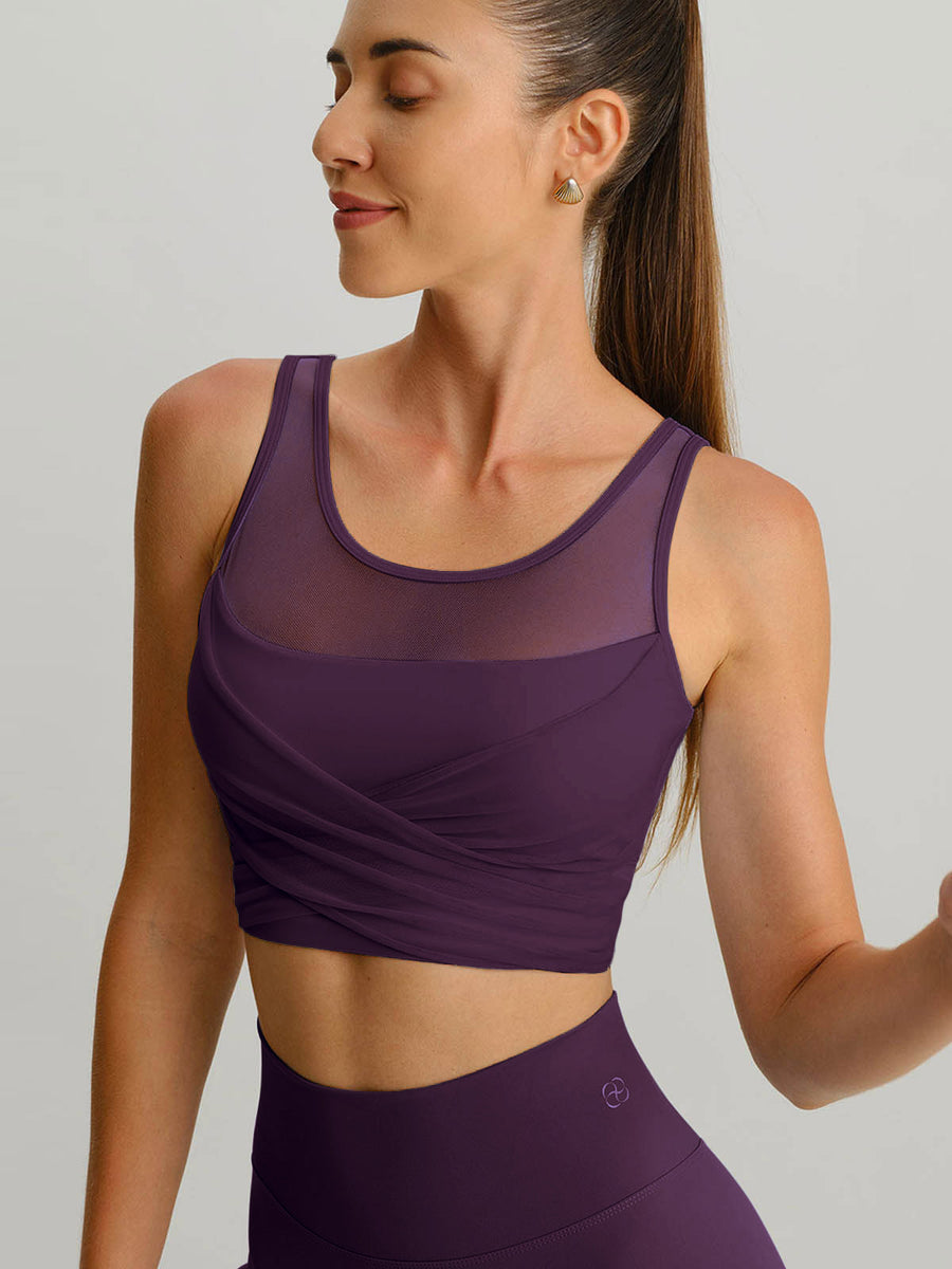 Purple Mesh Cross-Front Tank Top - Light Support & Reviews - Purple - Sustainable Yoga Tops | BERLOOK