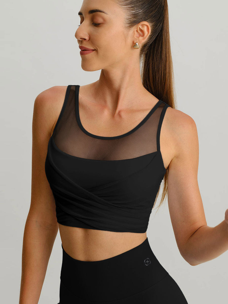 Black Mesh Cross-Front Tank Top - Light Support & Reviews - Black - Sustainable Yoga Tops | BERLOOK