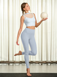 Women's Knitted Nylon Yoga Tank Tops Light Blue Sustainable Yoga Tops - BERLOOK